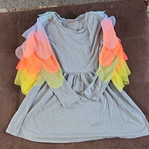 Cat & Jack Gray Long Sleeve Dress with Rainbow Sleeves